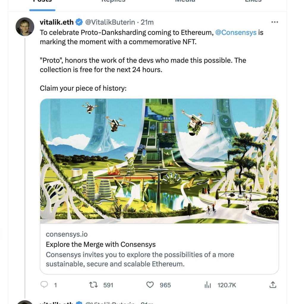Screenshot of the phishing tweet posted from Vitalik Buterin's compromised X account